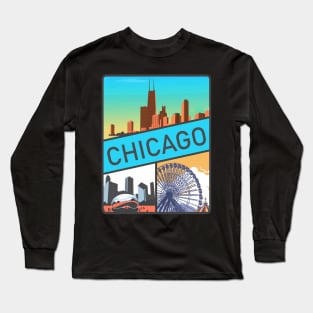 Vintage Style Chicago Decal Long Sleeve T-Shirt